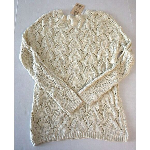 Pink Rose PF415358M Women's Sz S Bone White L/S Open Knit Scoop Neck Sweater - Picture 4 of 4